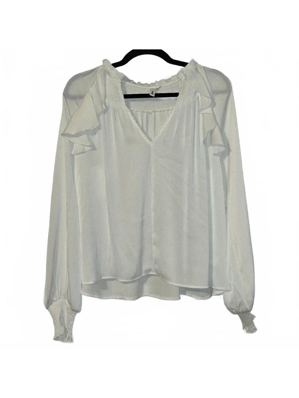 Glam White Ruffle Long Sleeve Blouse Women’s Small NWOT